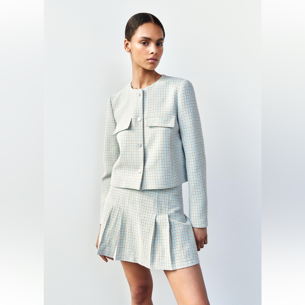 ZARA 2 PIECES MATCHING SET CHECKERED CROPPED BLAZER AND PLAID BOX PLEAT SKORT
